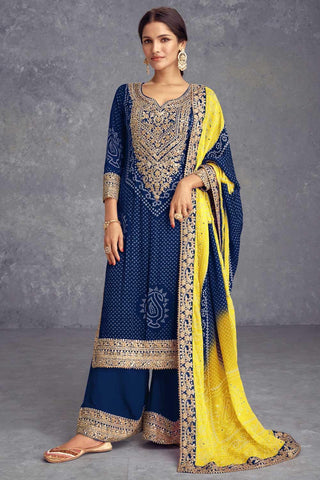 Lovely Chinon Printed Palazzo Suit In Blue Color - women's fashion mart