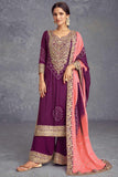 Printed Wine Color Fabulous Chinon Palazzo Suit - women's fashion mart