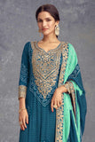 Teal Color Alluring Printed Chinon Palazzo Suit - women's fashion mart