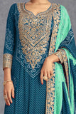 Teal Color Alluring Printed Chinon Palazzo Suit - women's fashion mart