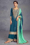 Teal Color Alluring Printed Chinon Palazzo Suit - women's fashion mart