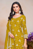 Engaging Mustard Color Chinon Festive Wear Palazzo Suit - women's fashion mart