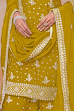 Engaging Mustard Color Chinon Festive Wear Palazzo Suit - women's fashion mart