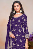 Classic Purple Color Festive Wear Palazzo Suit In Chinon Fabric - women's fashion mart
