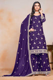 Classic Purple Color Festive Wear Palazzo Suit In Chinon Fabric - women's fashion mart