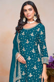 Chinon Teal Color Festive Wear Trendy Palazzo Suit - women's fashion mart