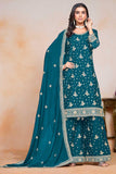Chinon Teal Color Festive Wear Trendy Palazzo Suit - women's fashion mart