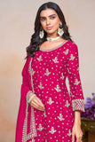 Creative Festive Wear Chinon Palazzo Suit In Rani Color - women's fashion mart