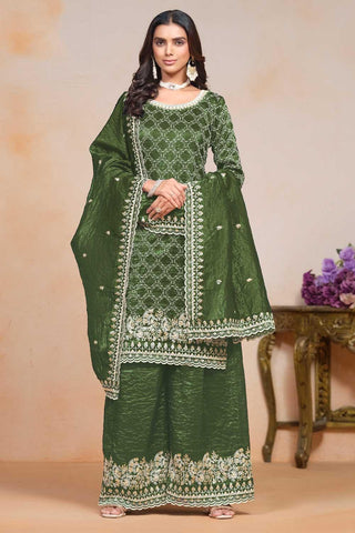 Captivate Green Color Fancy Gold Crush Fabric Palazzo Suit - women's fashion mart