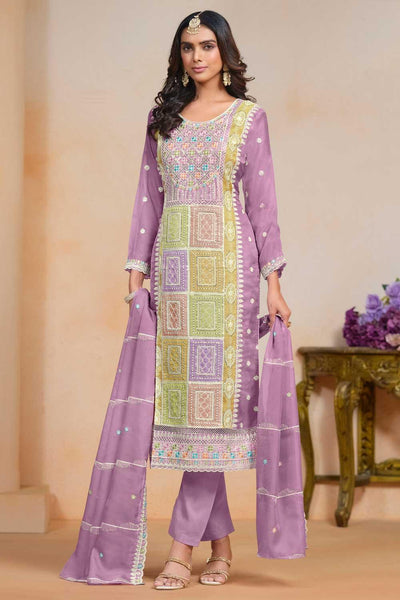 Dazzling Organza Fabric Lavender Color Salwar Suit - women's fashion mart
