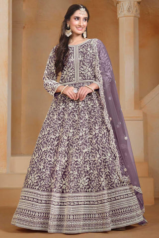 Engaging Lavender Color Net Fabric Function Style Anarkali Suit - women's fashion mart