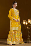 Engaging Yellow Color Chinon Fabric Sharara Suit For Function Wear - women's fashion mart