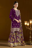 Classic Purple Color Function Style Sharara Suit In Chinon Fabric - women's fashion mart