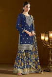 Chinon Fabric Blue Color Function Wear Trendy Sharara Suit - women's fashion mart
