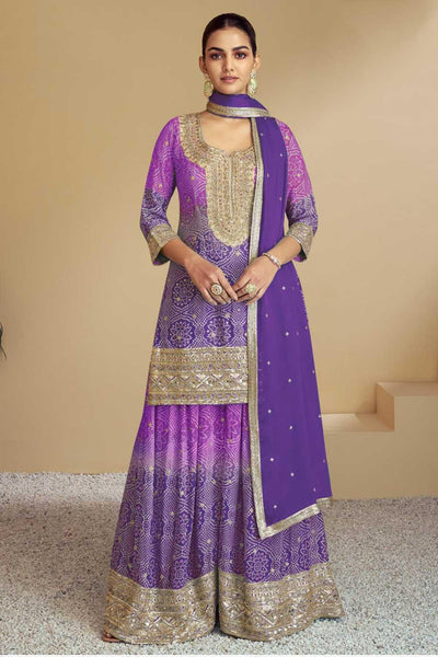Purple Color Chinon Fabric Bandhani Printed Classic Palazzo Suit - women's fashion mart