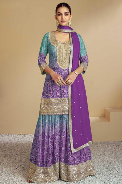 Chinon Fabric Bandhani Printed Lovely Palazzo Suit In Lavender Color - women's fashion mart