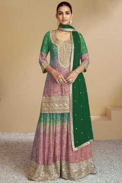 Bandhani Printed Green Color Fabulous Palazzo Suit In Chinon Fabric - women's fashion mart