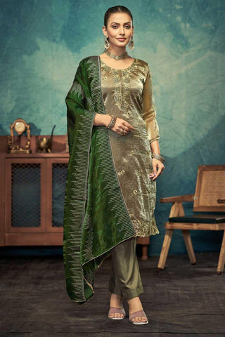 Tempting Fancy Fabric Olive Color Function Wear Salwar Suit - women's fashion mart