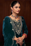 Classic Teal Color Function Wear Velvet Palazzo Suit - women's fashion mart