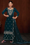 Classic Teal Color Function Wear Velvet Palazzo Suit - women's fashion mart