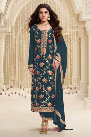 Nidhi shah Viscose Fabric Teal Color Supreme Salwar Suit - women's fashion mart