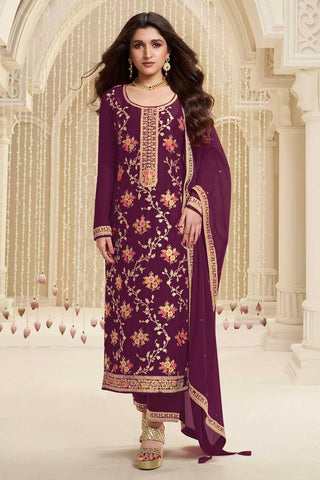 Nidhi shah Alluring Viscose Fabric Wine Color Salwar Suit - women's fashion mart