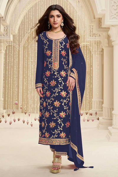 Nidhi shah Excellent Viscose Fabric Navy Blue Color Salwar Suit - women's fashion mart