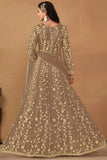 Chikoo Brown Color Net Fabric Embroidered Classic Anarkali Suit - women's fashion mart