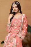 Alluring Organza Fabric Peach Color Embroidered Salwar Suit - women's fashion mart