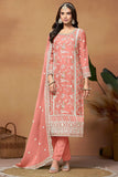 Alluring Organza Fabric Peach Color Embroidered Salwar Suit - women's fashion mart