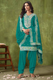 Classic Teal Color Festive Wear Salwar Suit In Art Silk Fabric - women's fashion mart