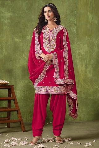 Art Silk Fabric Rani Color Festive Wear Winsome Salwar Suit - women's fashion mart