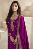 Nidhi Shah Festive Wear Embroidered Purple Salwar Suit In Georgette Silk Fabric.