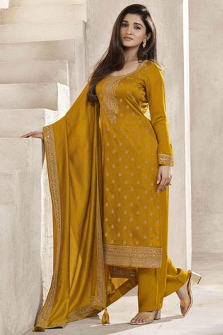Nidhi Shah Mustard Color Salwar Kameez In Georgette Silk Fabric.