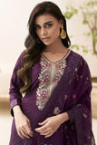 Art Silk Fabric Purple Color Embroidered Function Wear Palazzo Salwar Suit.