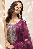 Burgundy Color Embroidered Art Silk Fabric Palazzo Salwar Kameez.