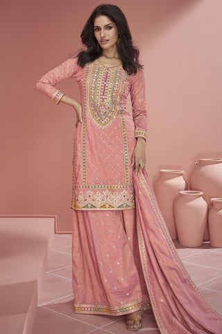 Vartika Singh Alluring Organza Silk Pink Color Readymade Palazzo Suit.