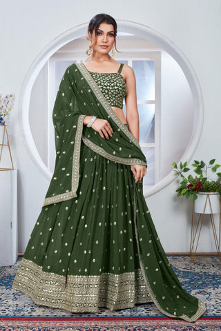 Amazing Sequins Work On Green Color Georgette Fabric Lehenga - women's fashion mart