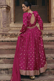Rani Color Embroidered Readymade Long Anarkali Style Gown With Dupatta.