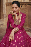 Rani Color Embroidered Readymade Long Anarkali Style Gown With Dupatta.