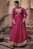 Rani Color Embroidered Readymade Long Anarkali Style Gown With Dupatta.