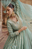 Jacquard Silk Fabric Embroidered Readymade Long Anarkali Style Gown With Dupatta.