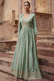 Jacquard Silk Fabric Embroidered Readymade Long Anarkali Style Gown With Dupatta.