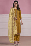 Chiffon Fabric Fancy Embroidered Function Wear Straight Cut Salwar Kameez In Mustard Color.