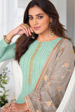 Ginni Kapoor Georgette Chiffon Fabric Embroidered Salwar Kameez In Sea Green Color.