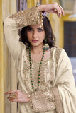 Chinon Fabric Beige Color Attractive Function Wear Readymade Palazzo Suit.