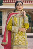 Yellow Embroidered Function Wear Chinon Fabric Readymade Designer Salwar Suit.