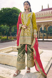 Yellow Embroidered Function Wear Chinon Fabric Readymade Designer Salwar Suit.