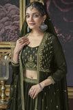Art Silk Fabric Embroidered Magnificent Lehenga With Long koti In Mehendi Green Color.