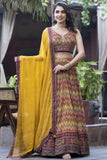 Multi Color Sangeet Wear Readymade Lehenga Choli In Chinon Fabric.